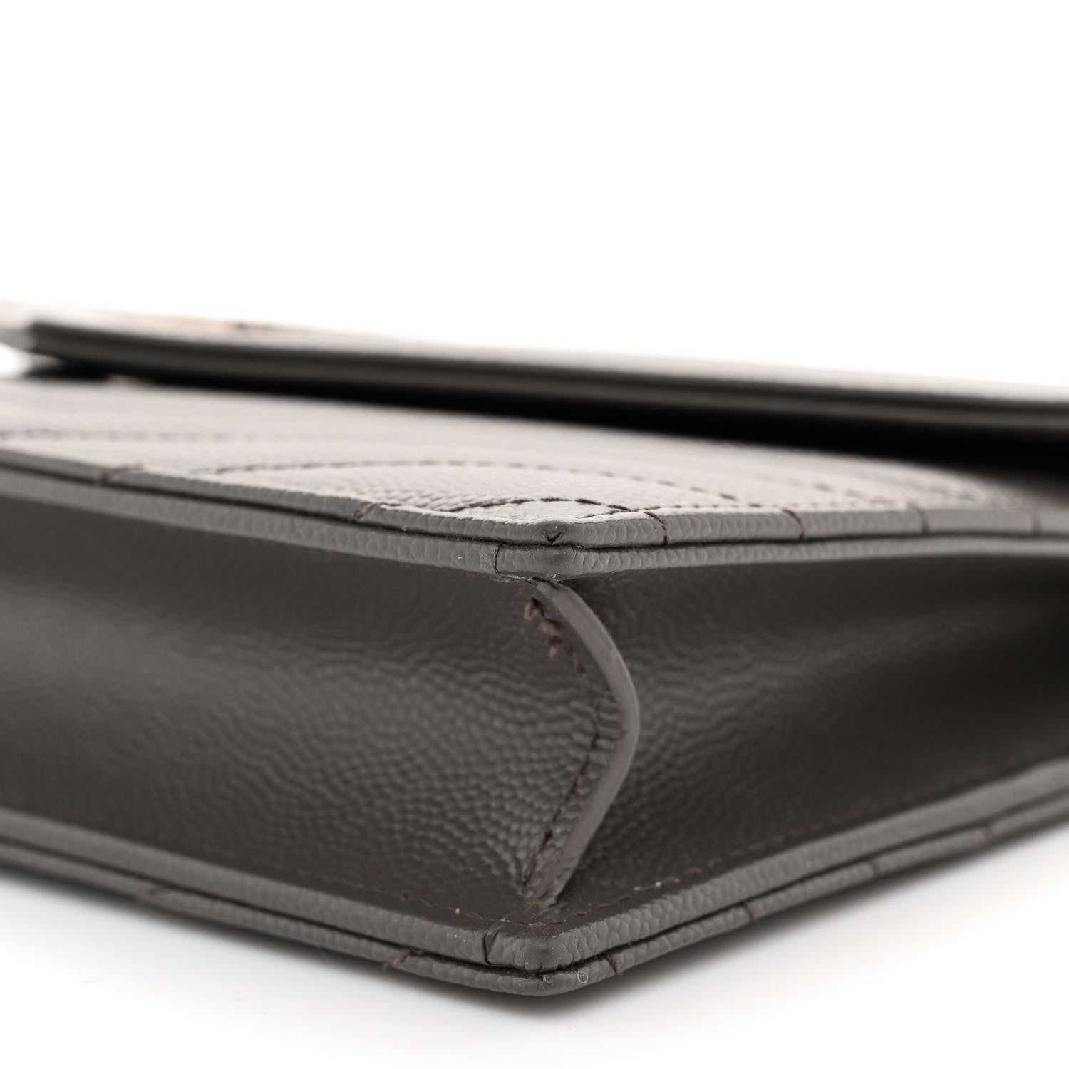 Saint Laurent Grain De Poudre Matelasse Chevron Monogram Envelope Chain Wallet Earth 10 of 10