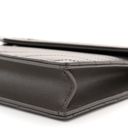 Saint Laurent Grain De Poudre Matelasse Chevron Monogram Envelope Chain Wallet Earth 10 of 10