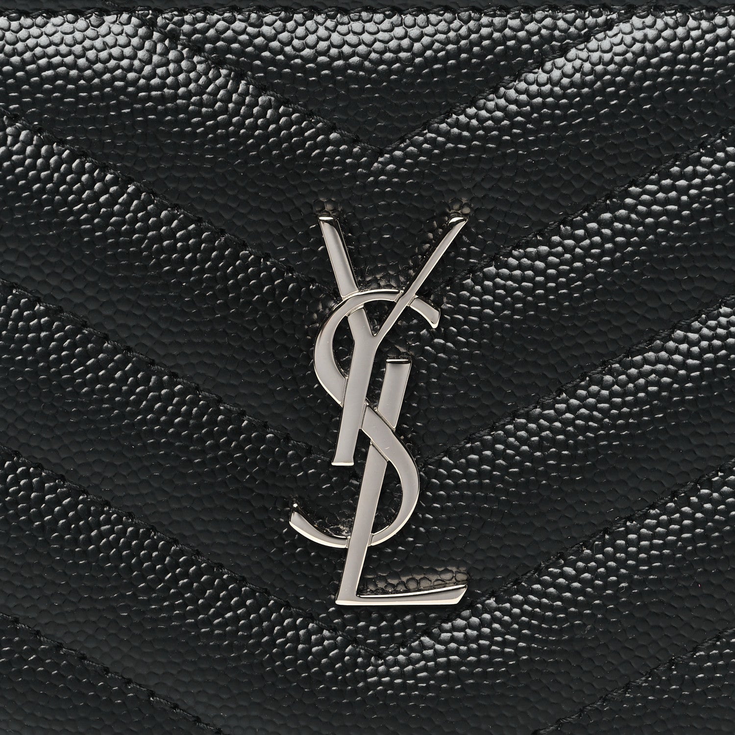 Saint Laurent Grain De Poudre Matelasse Chevron Monogram Zipped Two-Part Wallet Black 8 of 8