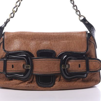 Fendi Nappa Patent B Bis Flap Bag Osso Black 11 of 16