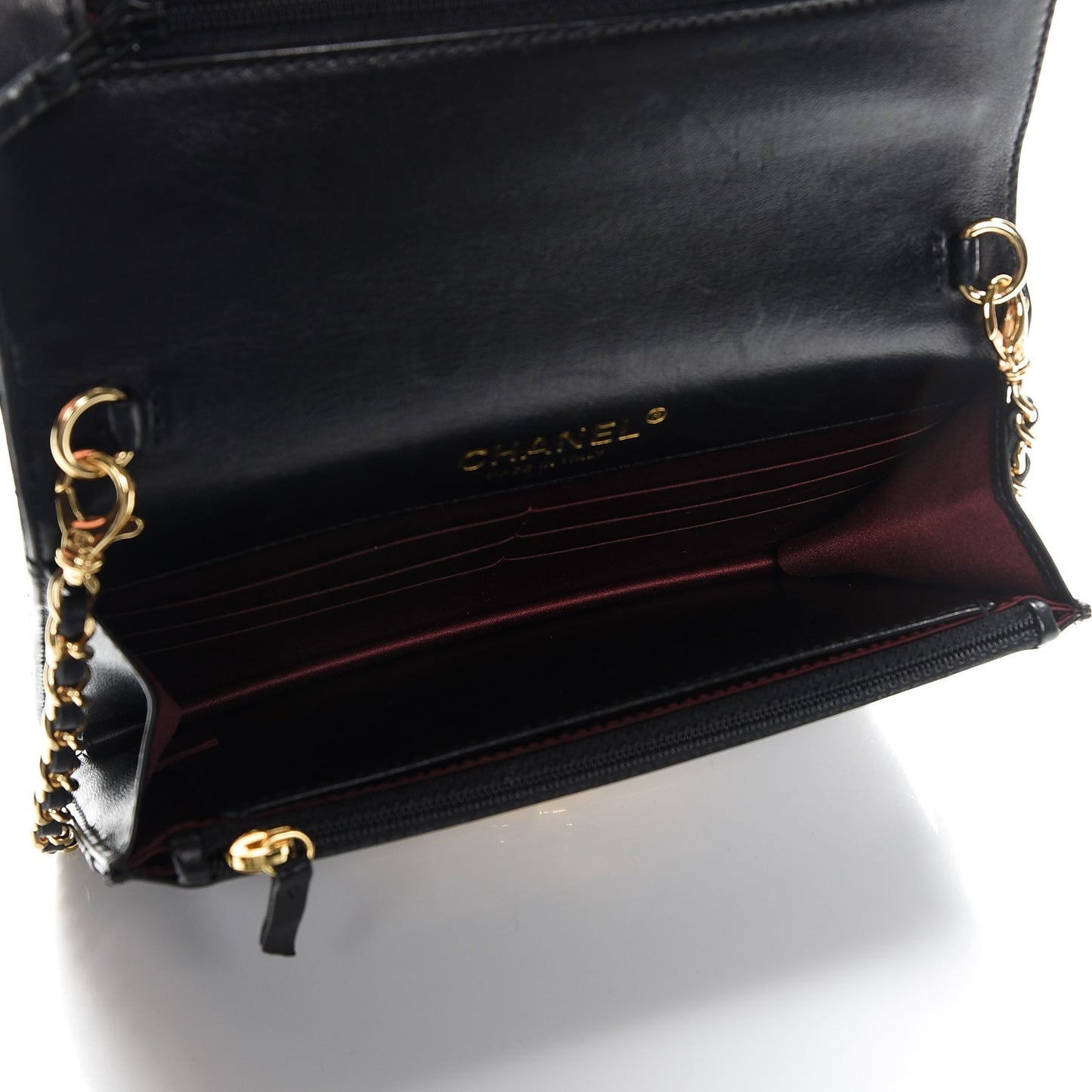 Lambskin Quilted Golden Class Wallet on Chain WOC Black