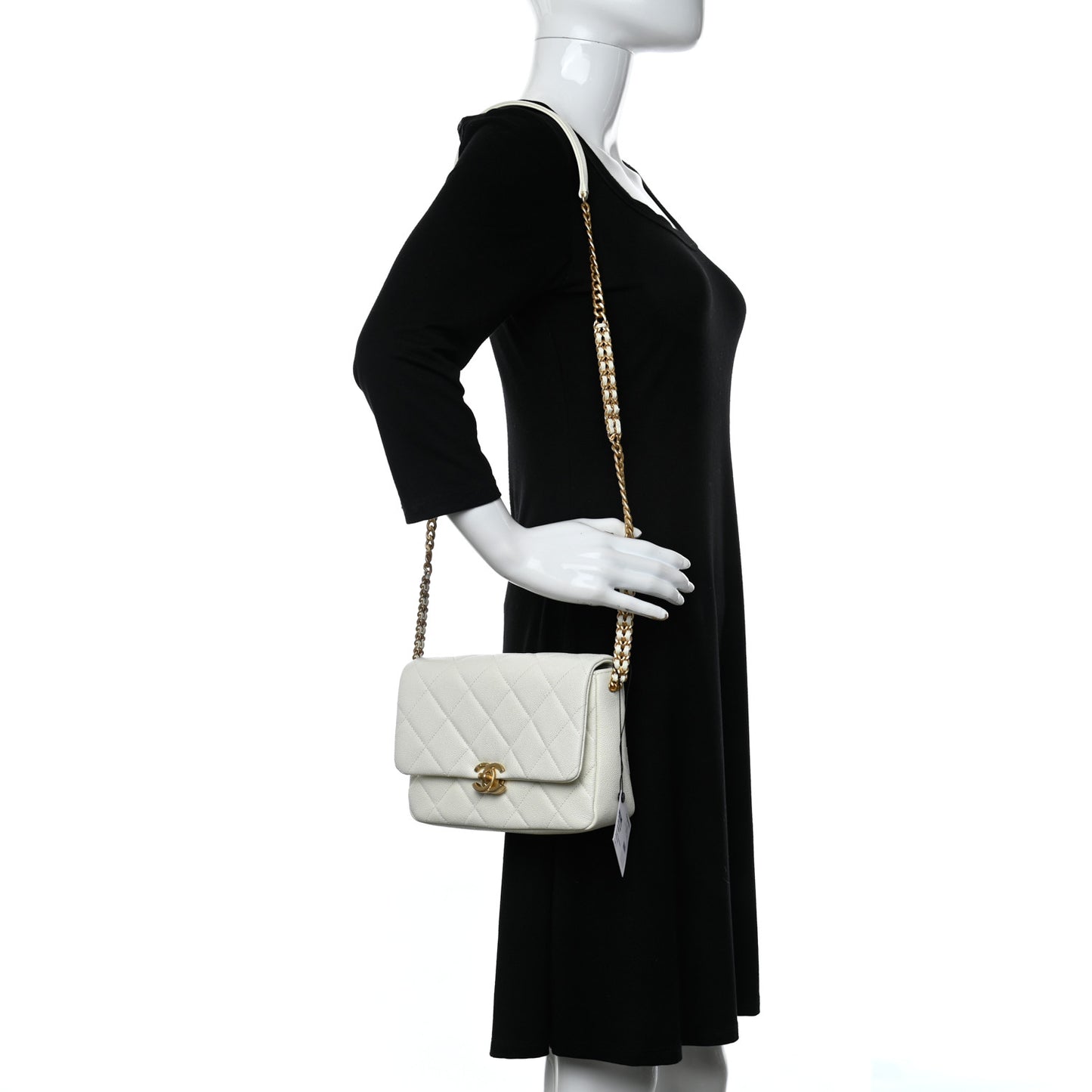 Shiny Caviar Quilted Small Chain Melody Flap White