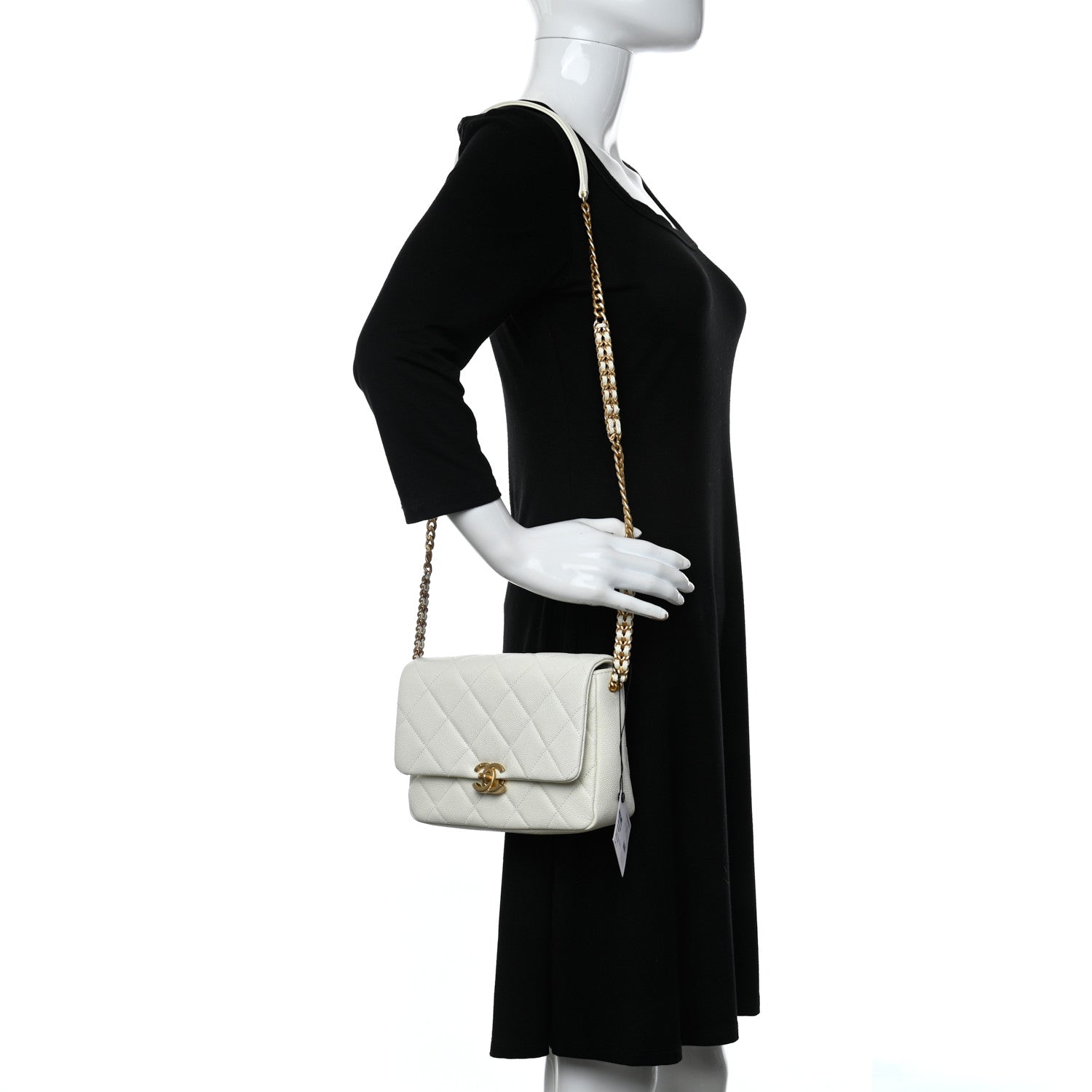 Chanel Shiny Caviar Quilted Small Chain Melody Flap White 2 of 9