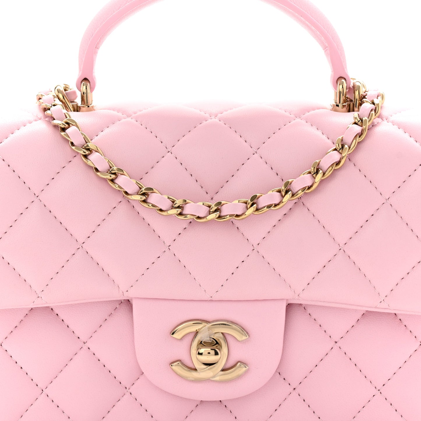 Lambskin Quilted Mini Top Handle Rectangular Flap Light Pink