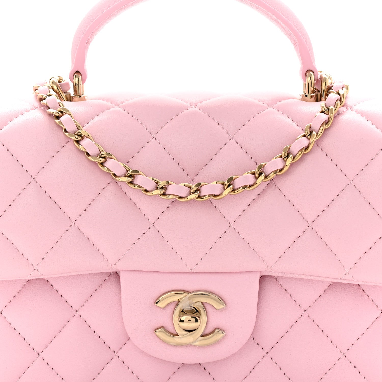 Chanel Lambskin Quilted Mini Top Handle Rectangular Flap Light Pink 8 of 11