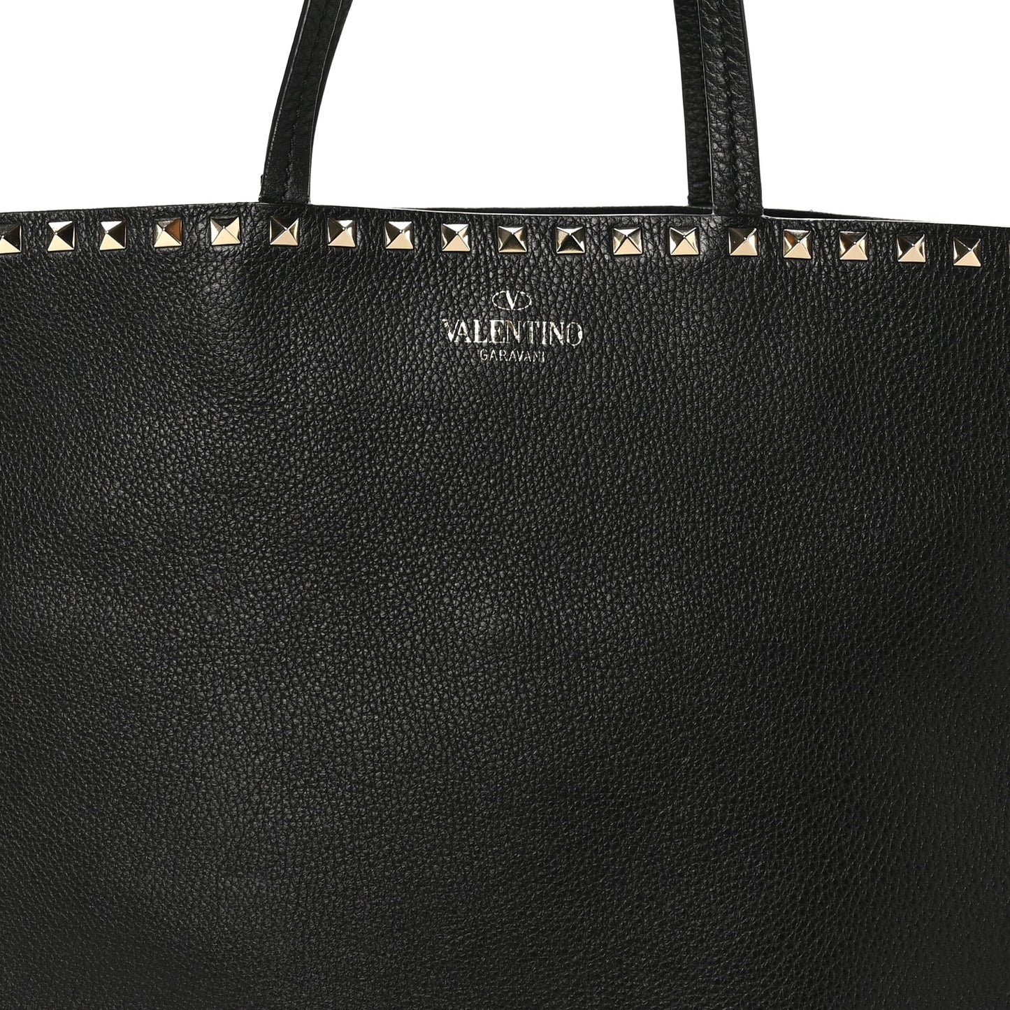 Grained Calfskin Rockstud Shoulder Tote Black