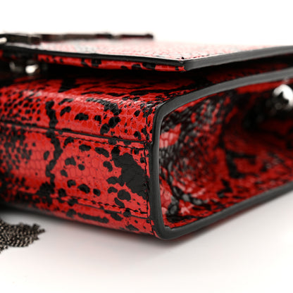 Saint Laurent Calfskin Snakeskin Embossed Small Classic Monogram Kate Tassel Satchel Red Black 10 of 12