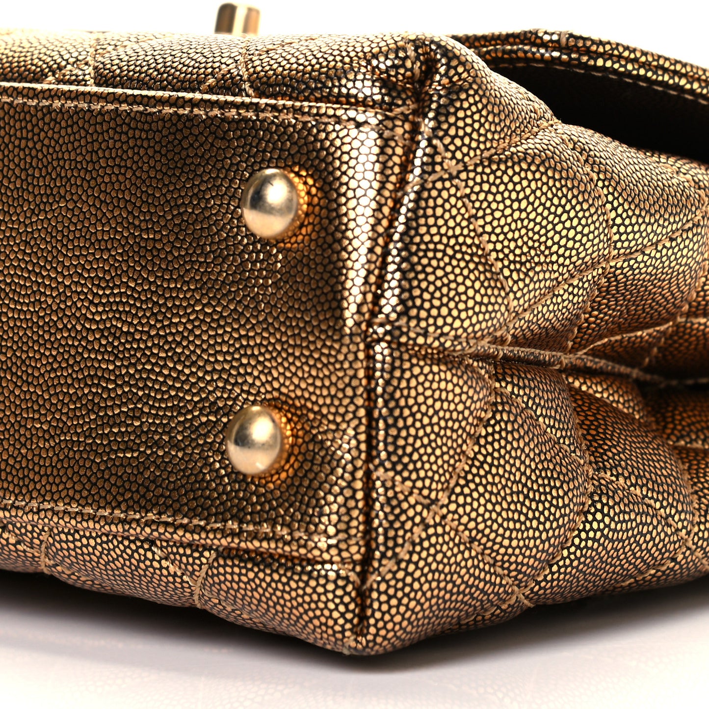 Metallic Caviar Quilted Mini Coco Handle Flap Gold