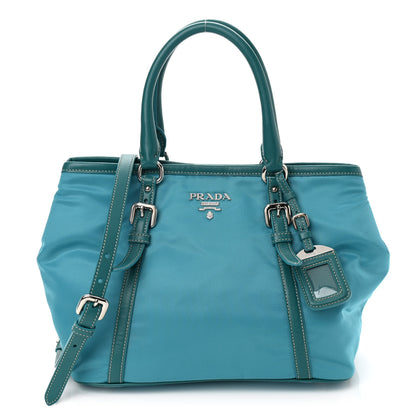 Prada Tessuto Nylon Soft Calf Small Tote Blue 1 of 10