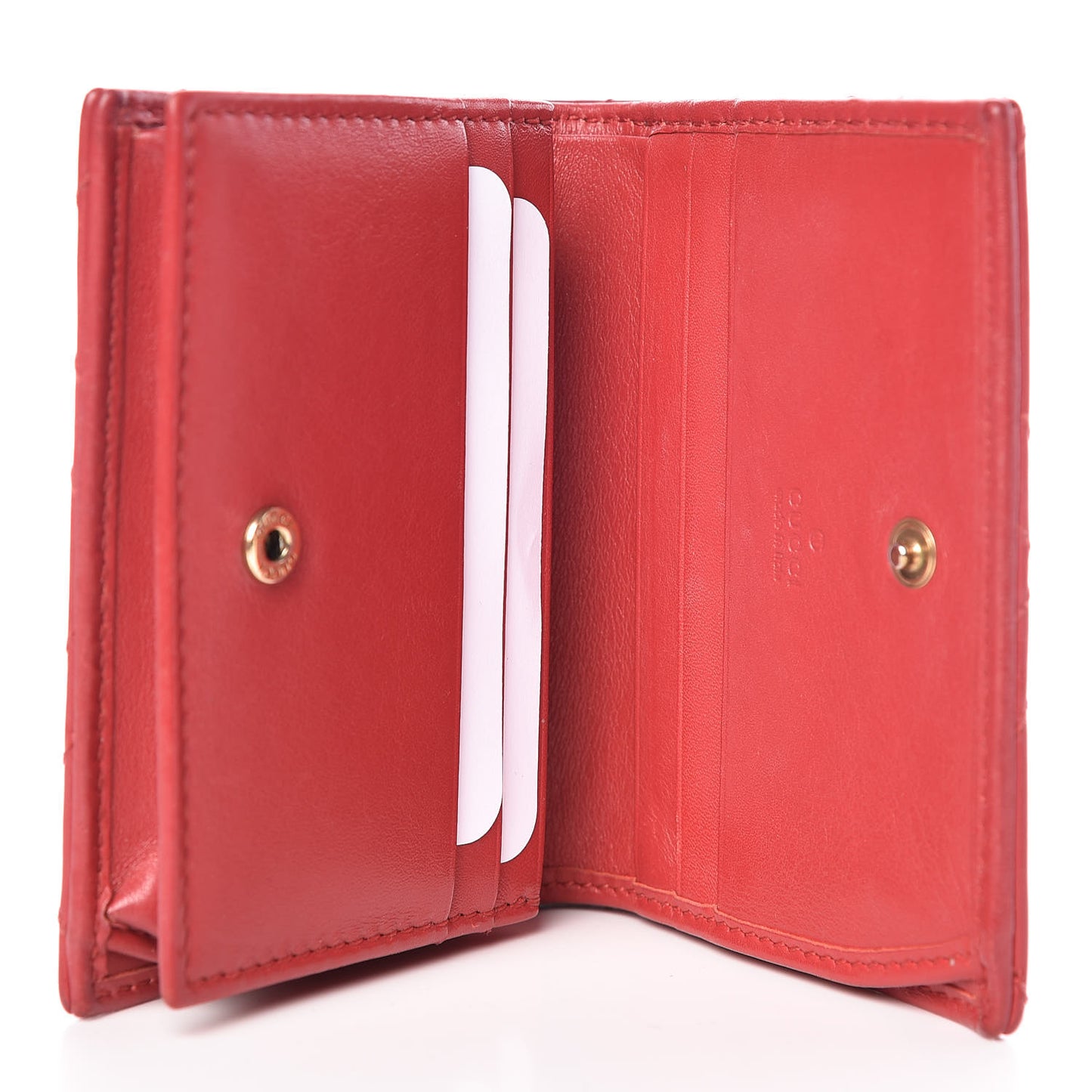 Calfskin Matelasse GG Marmont Card Case Hibiscus Red