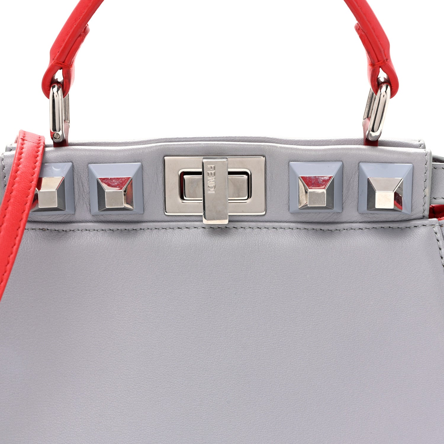 Fendi Nappa Studded Mini Peekaboo Iconic Satchel Grey Multicolor Ardesia Fiamma 8 of 10