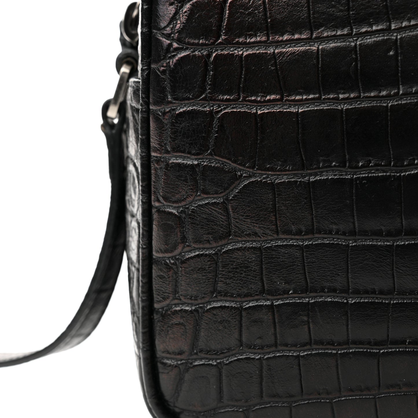 Calfskin Crocodile Embossed Monogram Lou Camera Bag Black