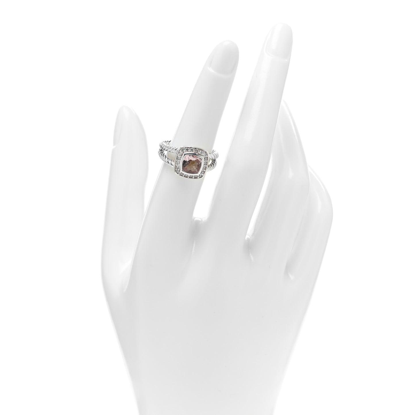 Sterling Silver Diamond Morganite 7mm Petite Albion Ring 52 6