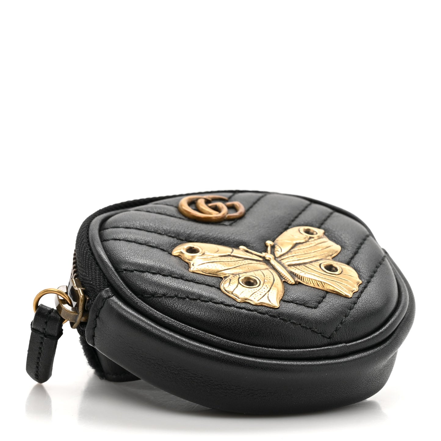 Calfskin Matelasse Animal Studs GG Marmont Round Wrist Wallet Black