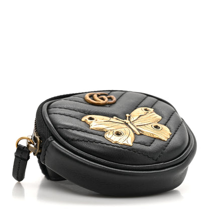 Gucci Calfskin Matelasse Animal Studs GG Marmont Round Wrist Wallet Black 4 of 8