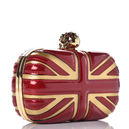 Alexander McQueen Patent Calfskin Britannia Skull Box Clutch Red Gold 3 of 9