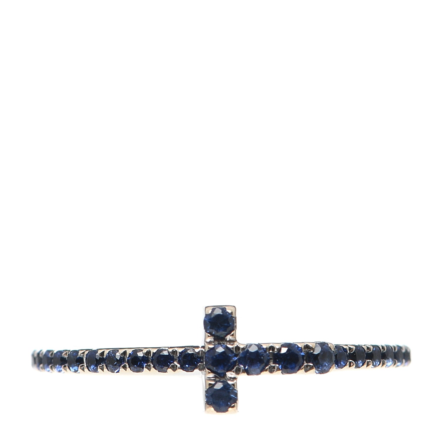 Tiffany 18K White Gold Blue Sapphire T Wire Pave Ring 56 7.5 1 of 5