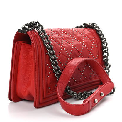 Chanel Crumpled Lambskin Small Studded Boy Flap Red 3 of 9