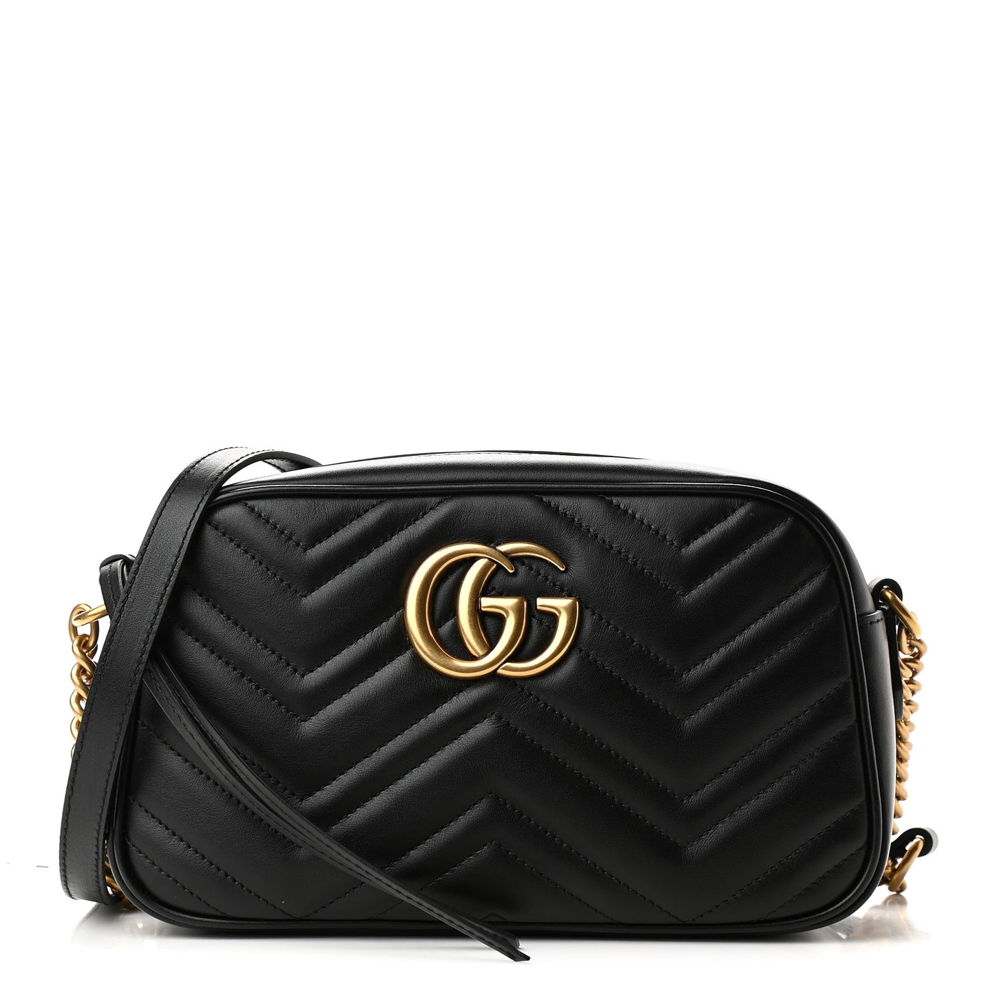 Calfskin Matelasse Small GG Marmont Chain Shoulder Bag Black
