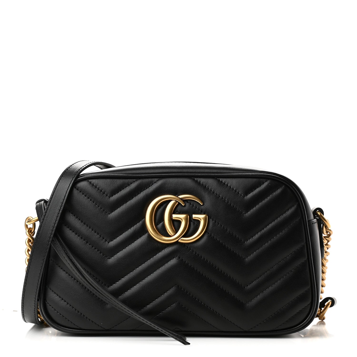 Gucci Calfskin Matelasse Small GG Marmont Chain Shoulder Bag Black 1 of 10