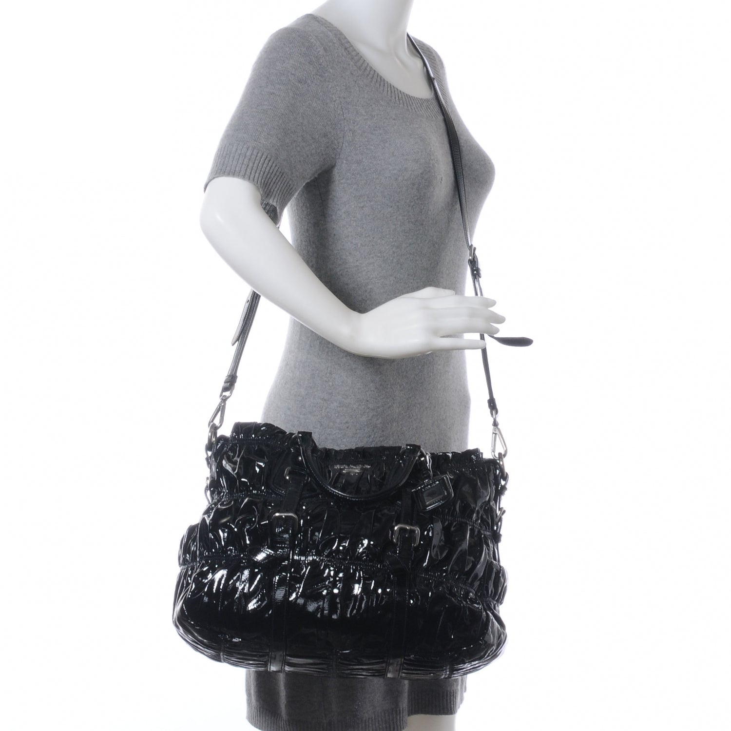 Prada Vernice Gaufre Tote Black 2 of 10