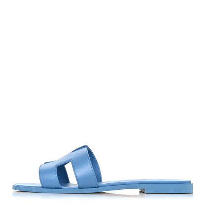 Hermes Box Calfskin Oran Sandals 39 Bleu Cameo 1 of 9
