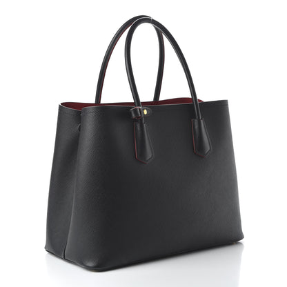 Prada Saffiano Cuir Large Double Bag Black Fuoco 3 of 9