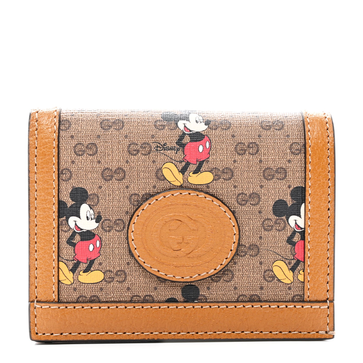 X DISNEY Mini Vintage GG Supreme Monogram Mickey Mouse Card Holder Wallet Beige Vintage Sun Oil