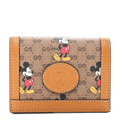 Gucci X DISNEY Mini Vintage GG Supreme Monogram Mickey Mouse Card Holder Wallet Beige Vintage Sun Oil 1 of 8
