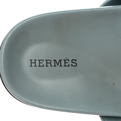 Hermes Suede Goatskin Womens Chypre Sandals 37.5 Vert d'eau 8 of 11