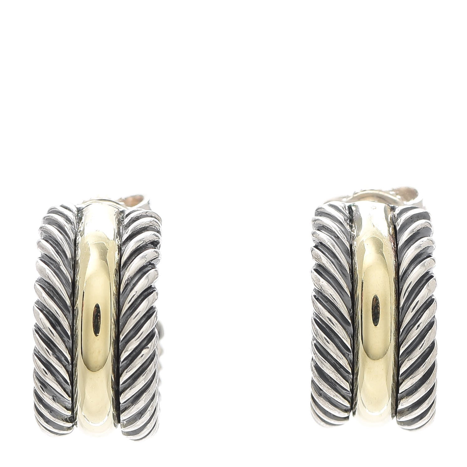 David Yurman Sterling Silver 14K Yellow Gold 16mm Cable Classics Hoop Earrings 1 of 5