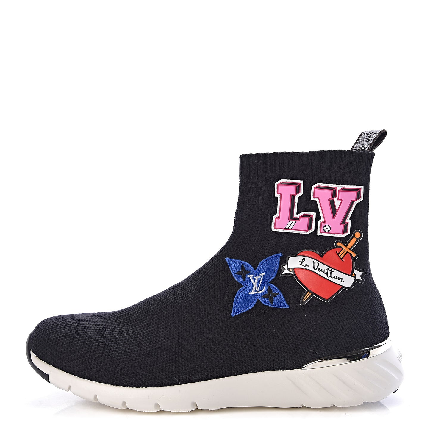 Stretch Fabric LV Black Heart Sock Sneaker 38 Black