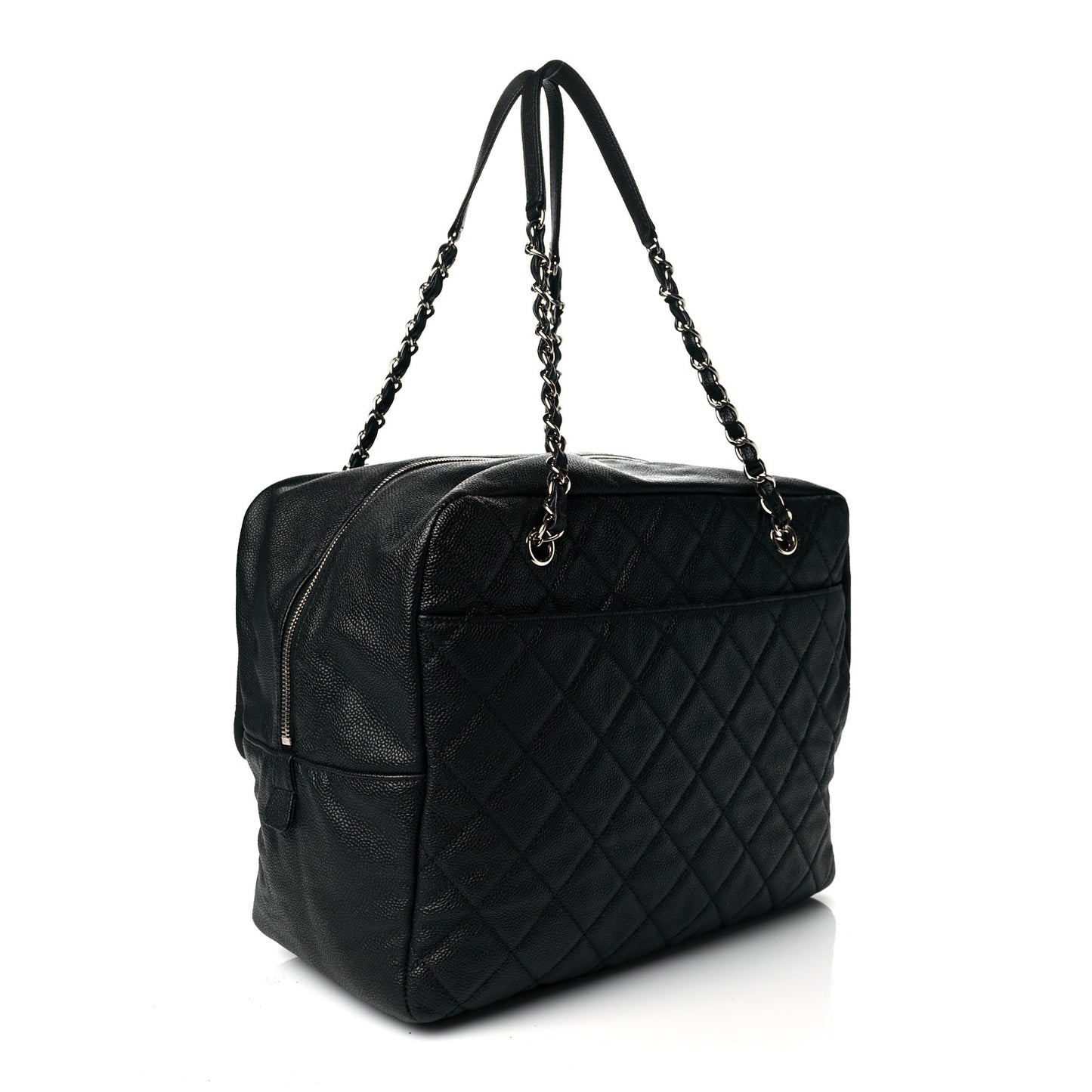 Caviar Quilted Travel Flap Tote Black
