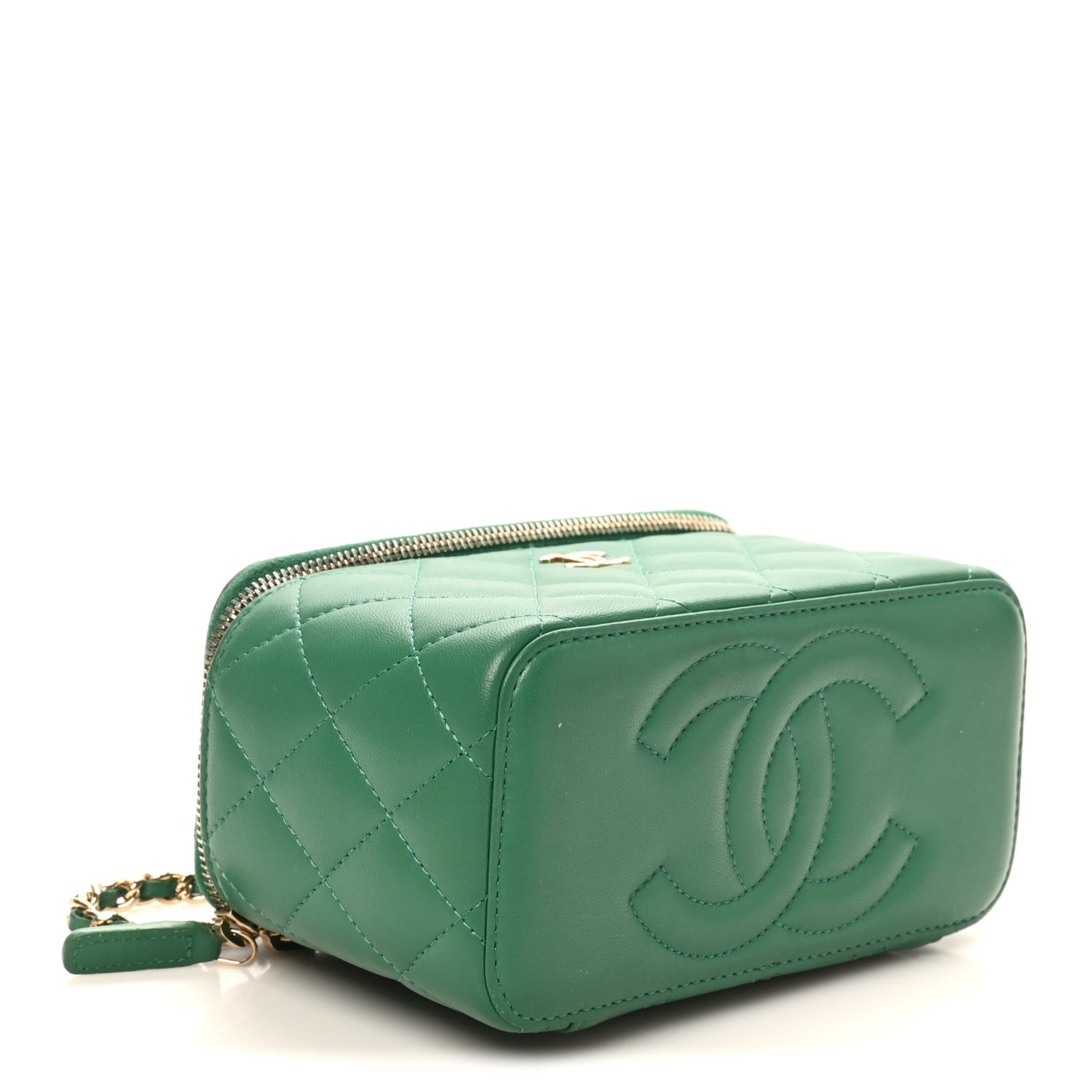 Chanel Lambskin Quilted Small Top Handle Vanity Case With Chain Green 4 of 11
