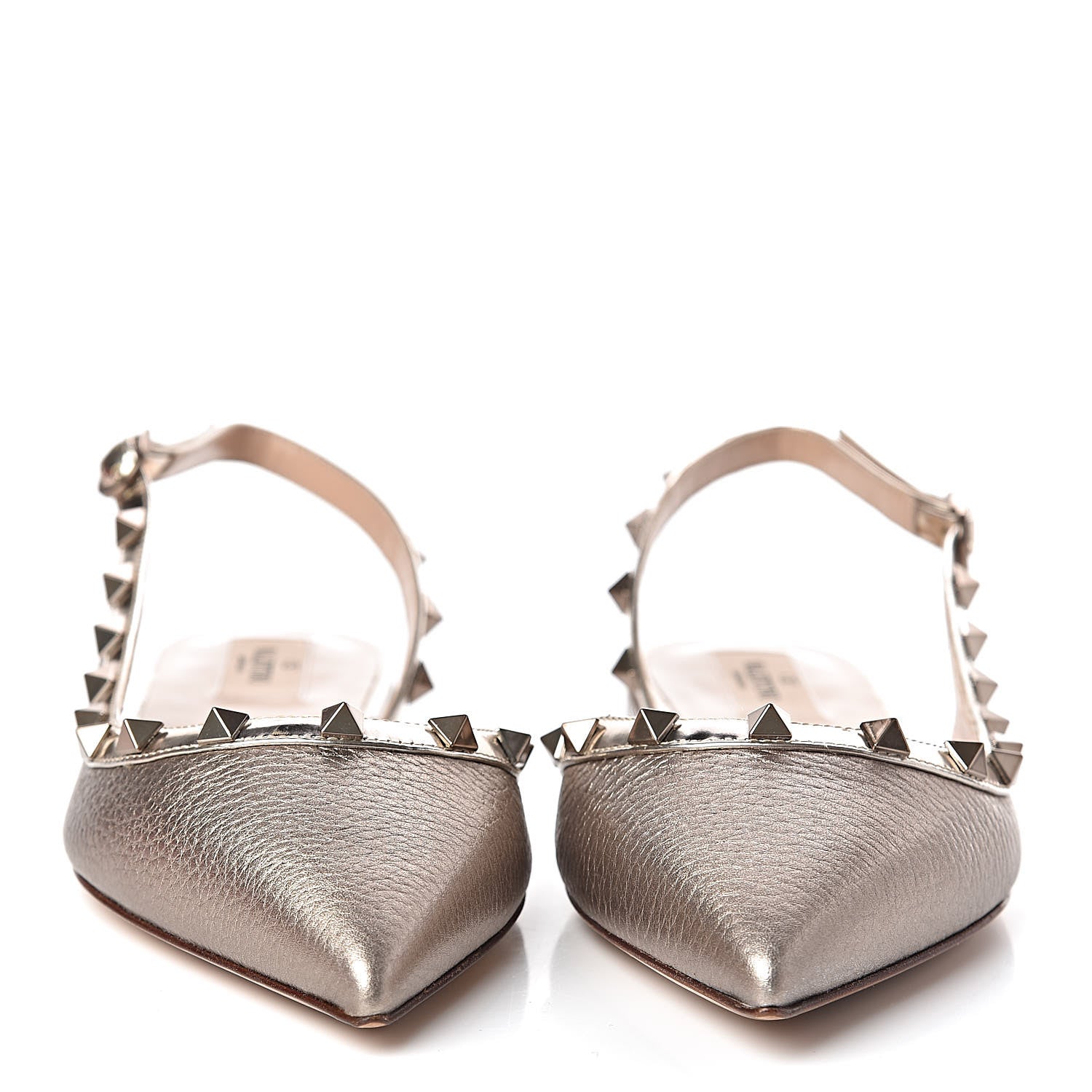 Valentino Garavani Metallic Pebbled Calfskin Patent Rockstud Slingback Flats 38 Skin 2 of 11