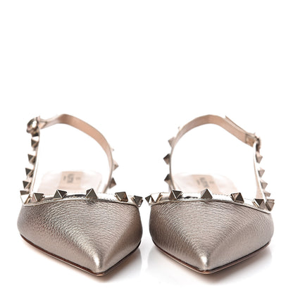 Valentino Garavani Metallic Pebbled Calfskin Patent Rockstud Slingback Flats 38 Skin 2 of 11