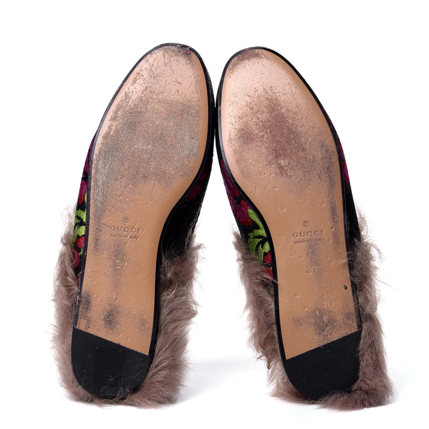 Brocade Fur Floral Womens Princetown Slippers 37 Black Anthracite
