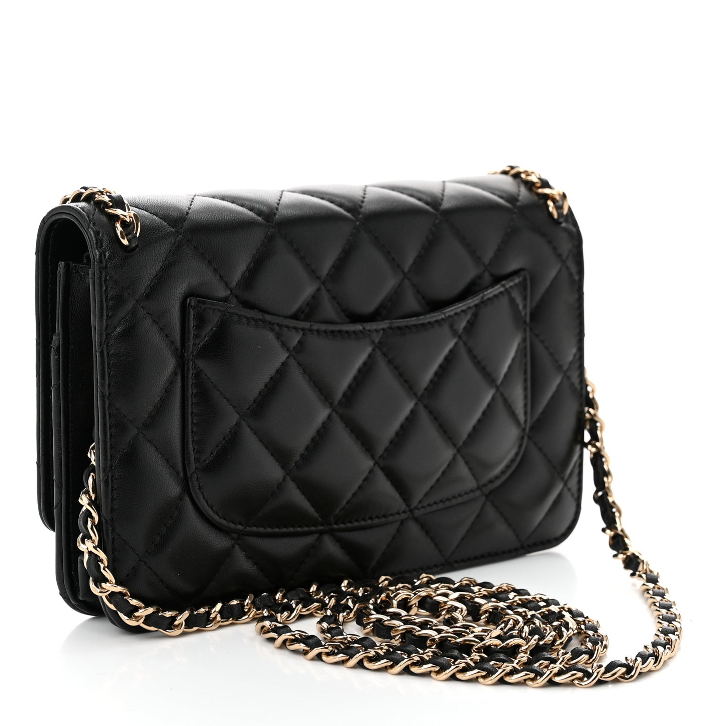 Lambskin Quilted Chain Around Wallet On Chain WOC Black