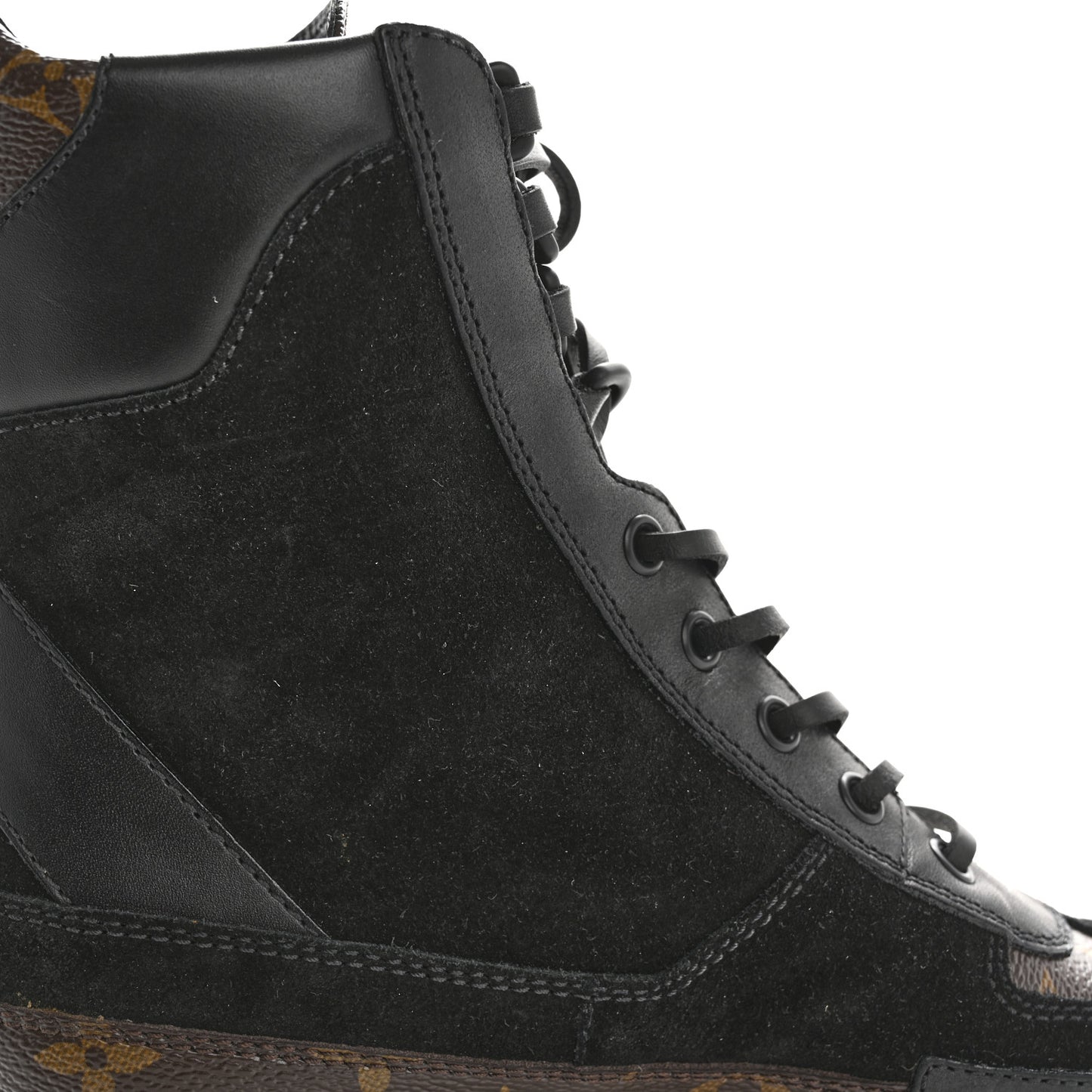 Suede Calfskin Monogram Laureate Platform Desert Boots 38 Black