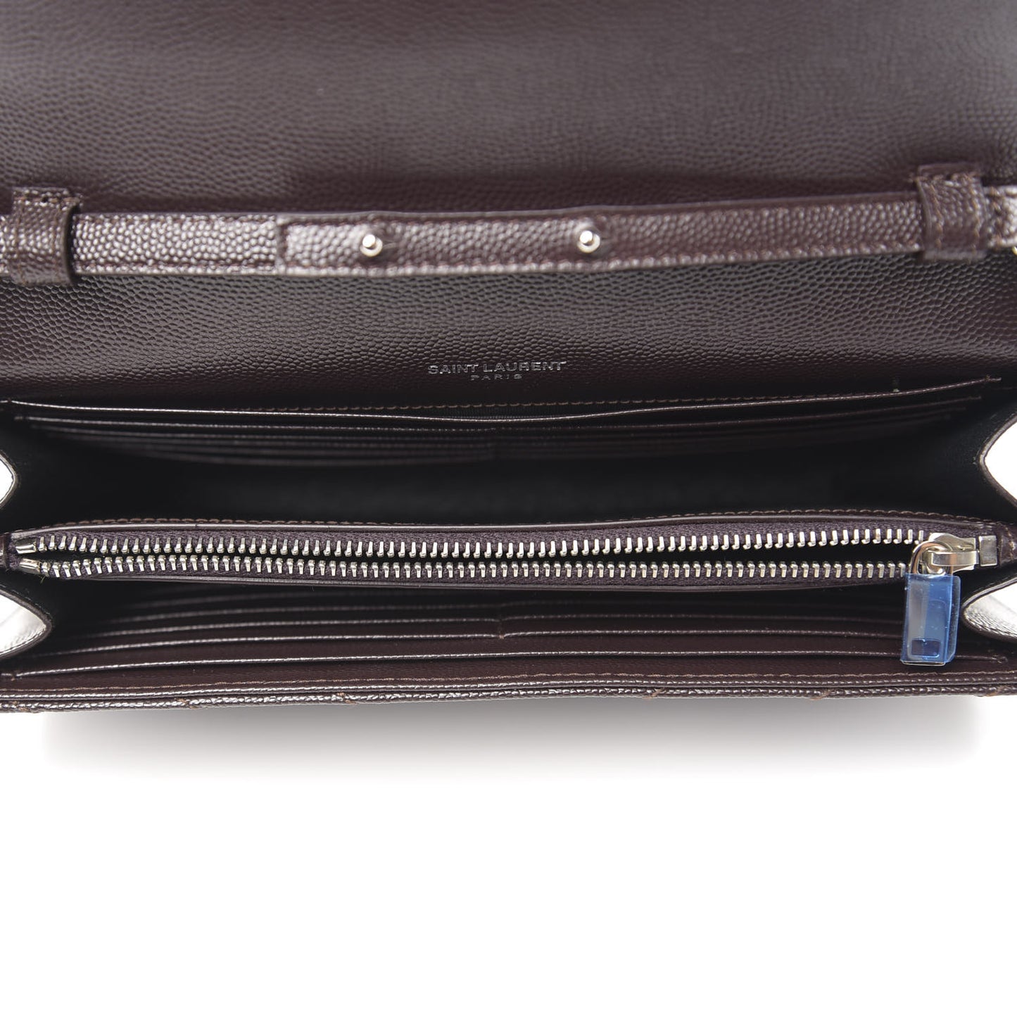 Grain De Poudre Matelasse Chevron Monogram Chain Wallet Dark Brown