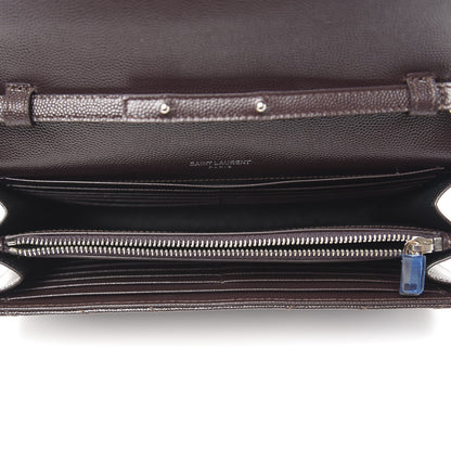 Saint Laurent Grain De Poudre Matelasse Chevron Monogram Chain Wallet Dark Brown 5 of 10