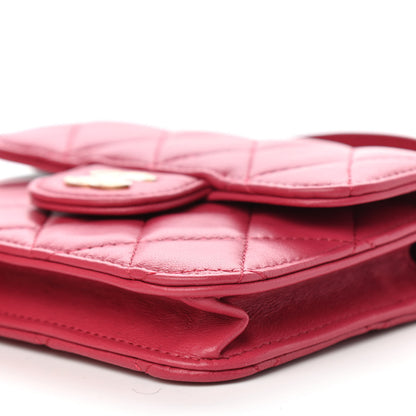 Chanel Lambskin Quilted Top Handle Flap Coin Purse With Chain Dark Pink 10 of 12