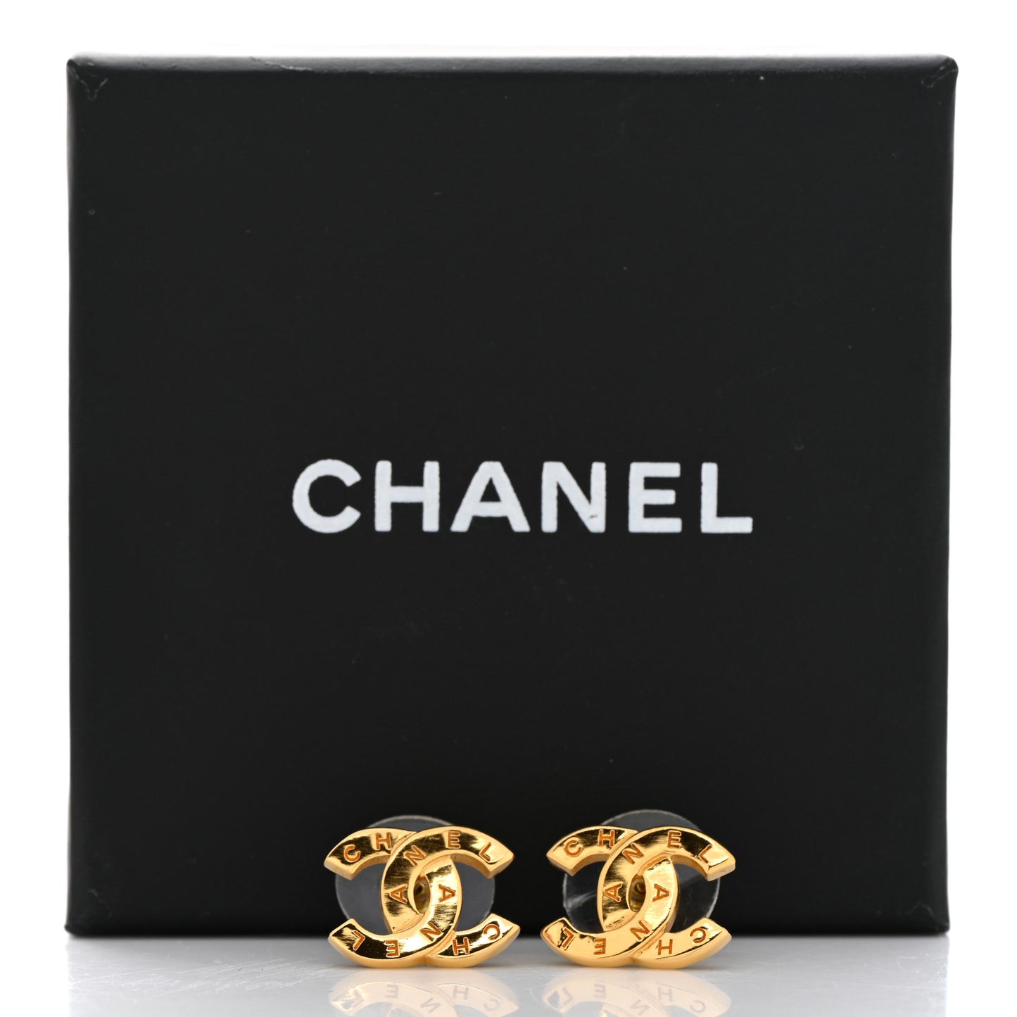 Metal CC Paris Button Stud Earrings Gold