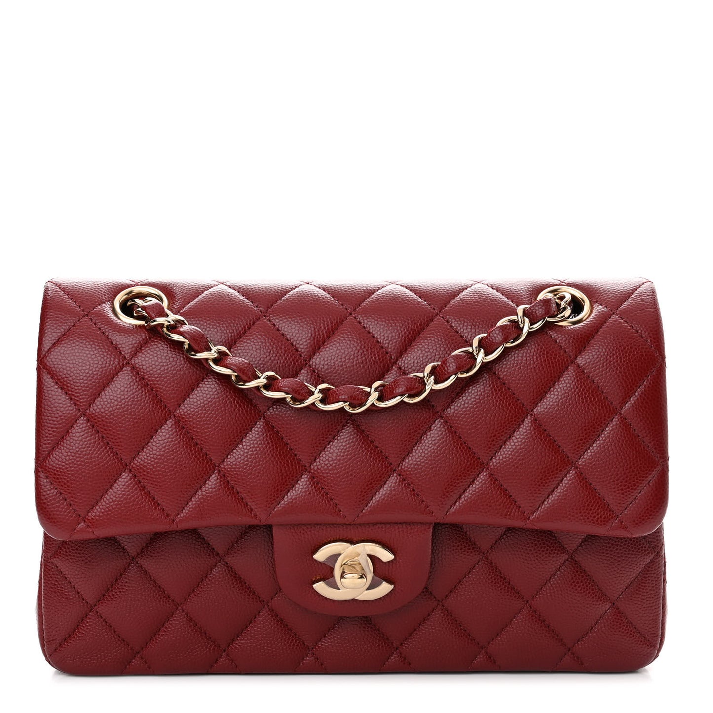Caviar Quilted Small Double Flap Burgundy