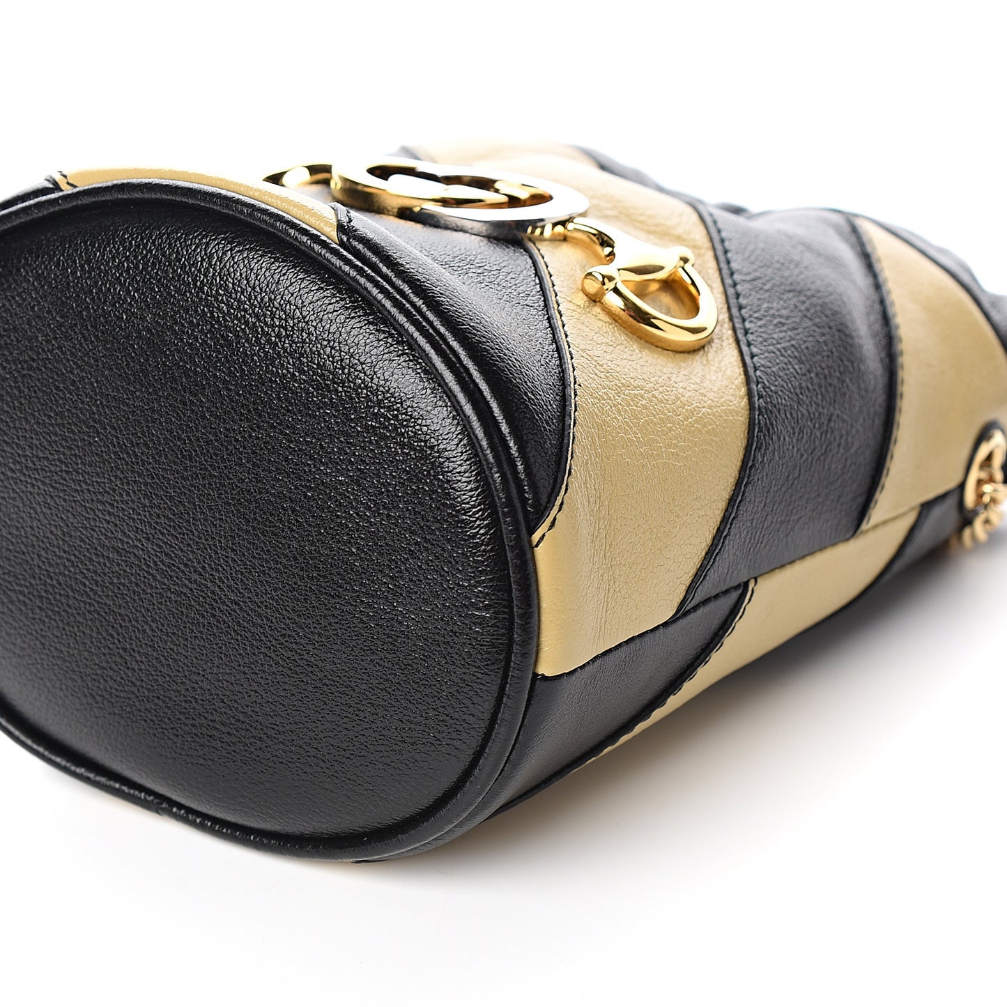 Calfskin Diagonal Striped Mini Zumi Bucket Bag Black Beige