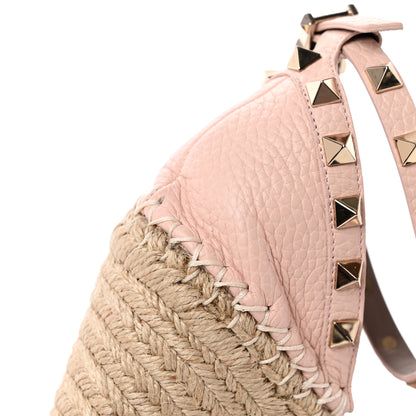 Valentino Garavani Grained Calfskin Rockstud Ankle Strap Espadrille 15/105mm Wedge Sandals 39 Rose Quartz Natural 11 of 14