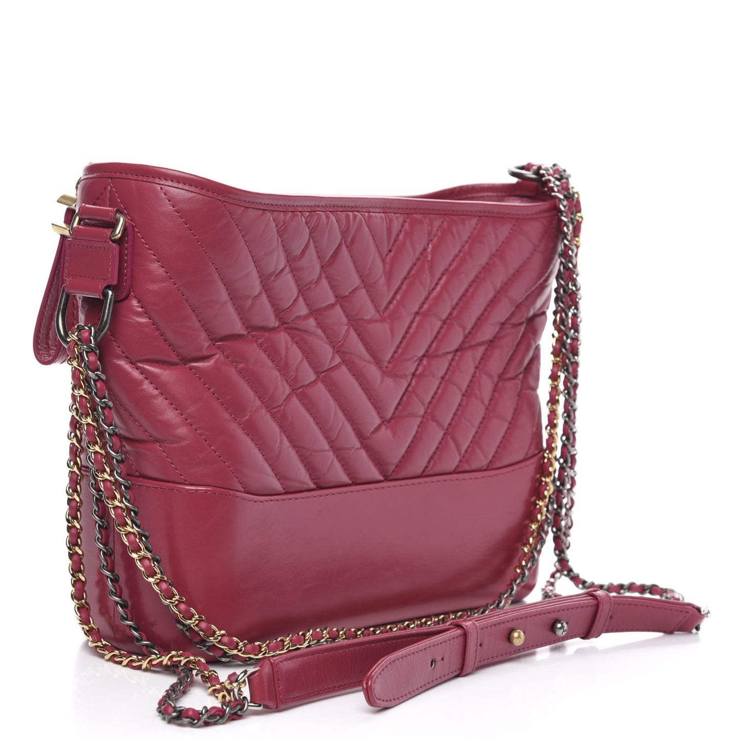 Aged Calfskin Chevron Quilted Medium Gabrielle Hobo Dark Pink