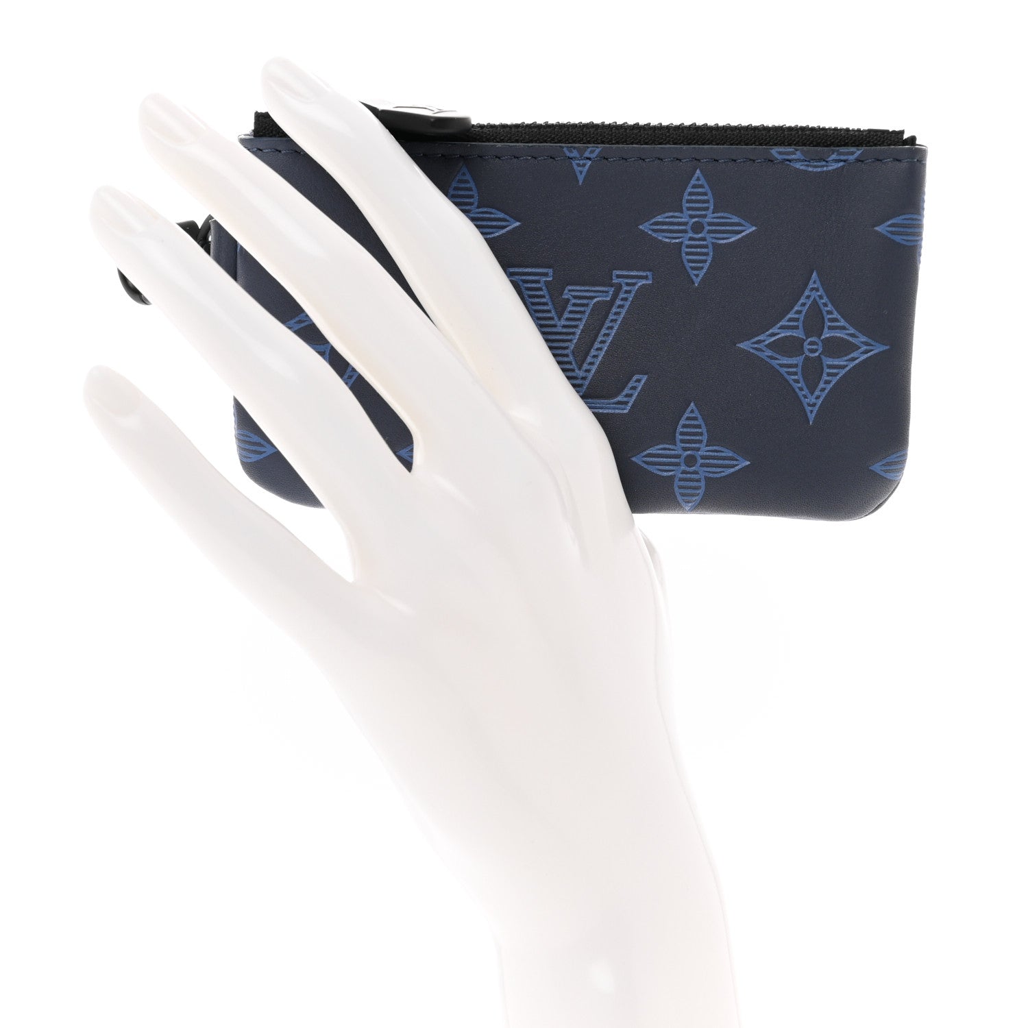 Louis Vuitton Calfskin Monogram Shadow Trio Messenger Key Pouch Navy Blue 2 of 6