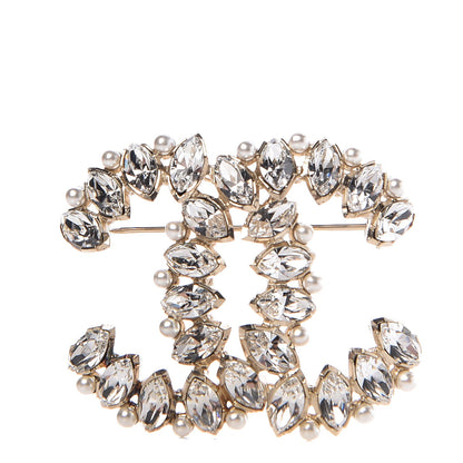 Chanel Pearl Crystal CC Brooch Gold 1 of 5