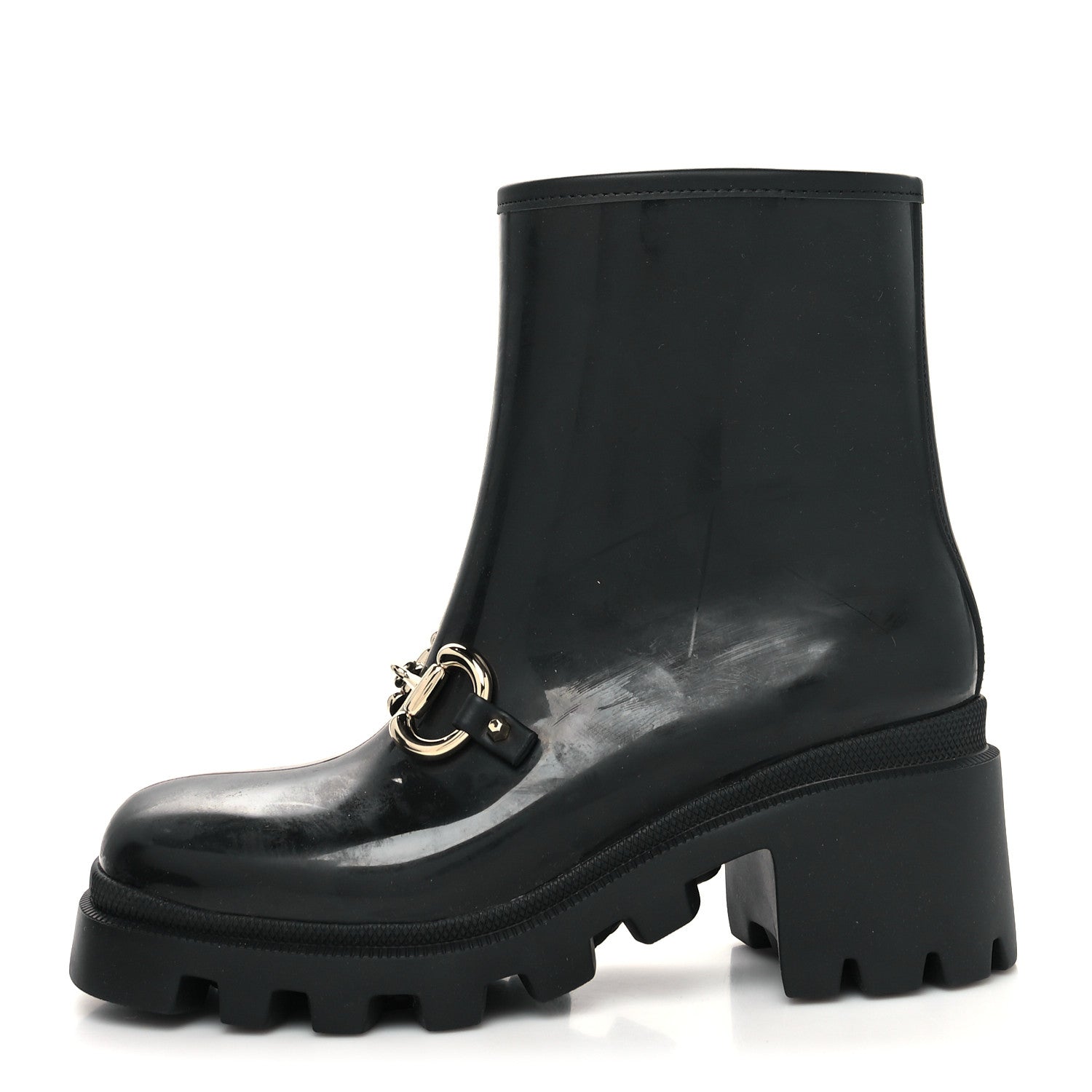 Gucci Rubber Womens Horsebit Ankle Boots 38 Black 1 of 8